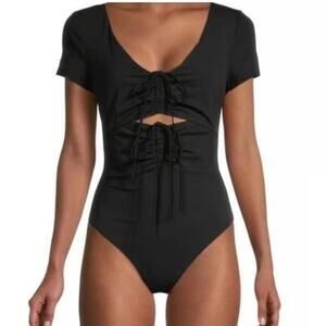 NWOT Womens Cinq A Sept Ruched short sleeve bodysuit XS